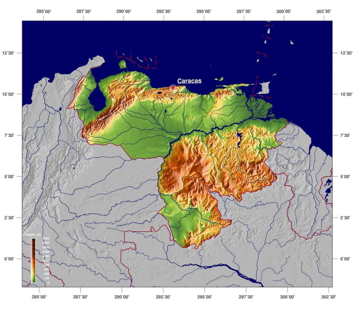 kartes fiziskās karte venecuēla