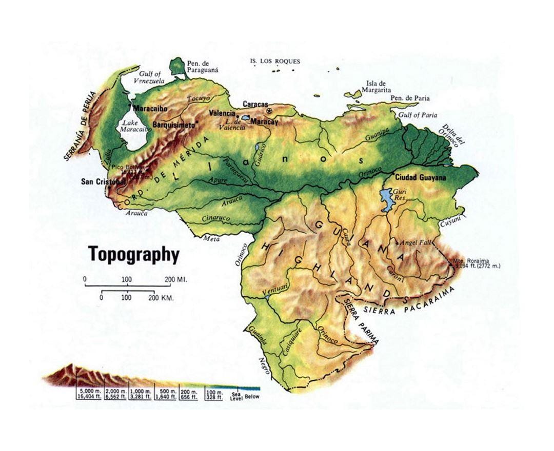 karte venecuēla topogrāfiskās