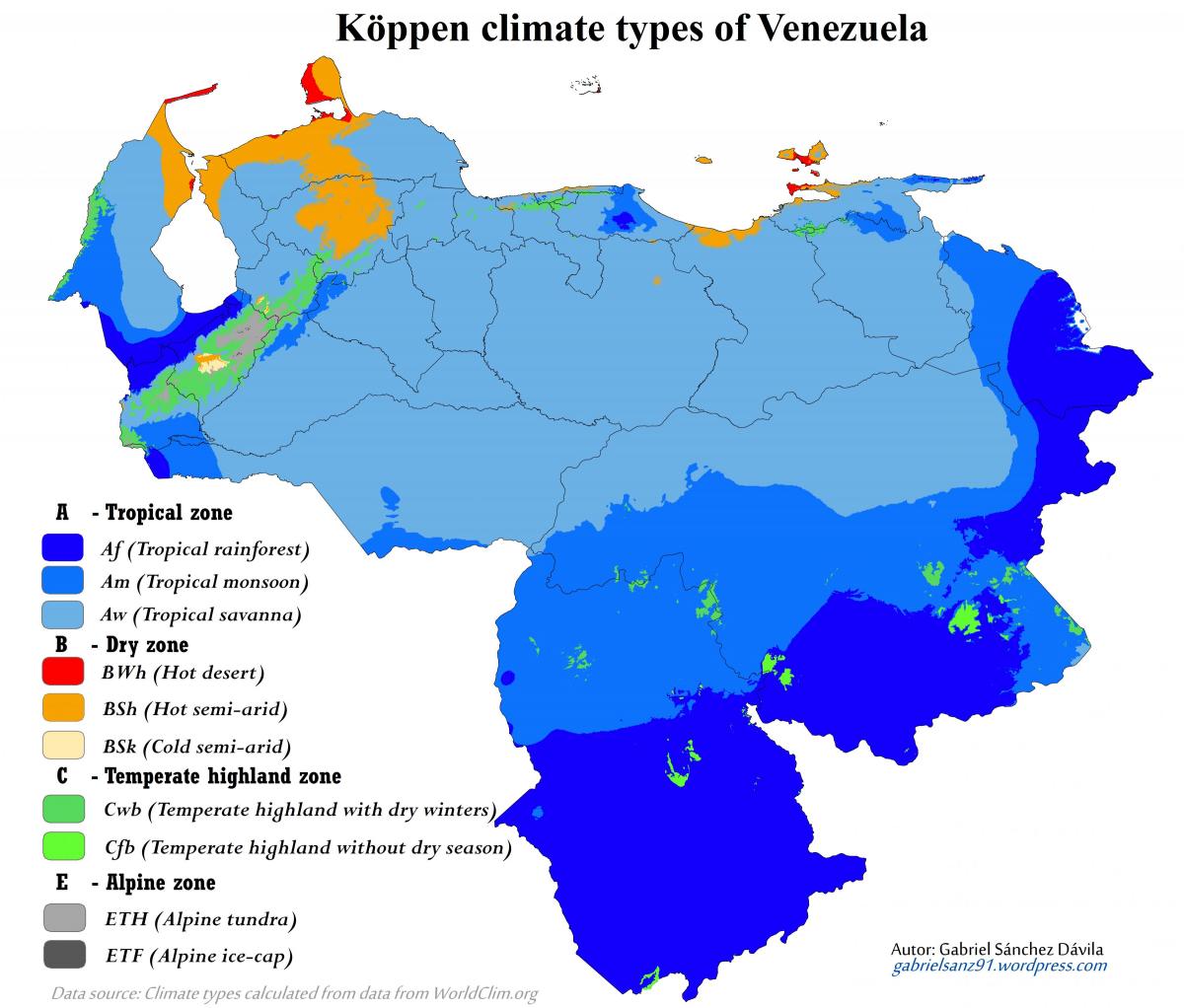 karte venecuēla klimata
