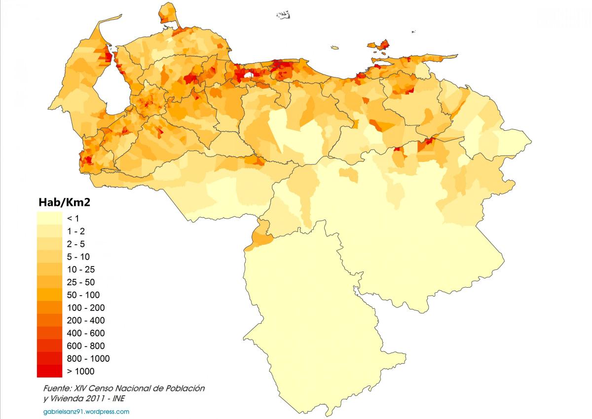 venecuēlas iedzīvotāju blīvums karte