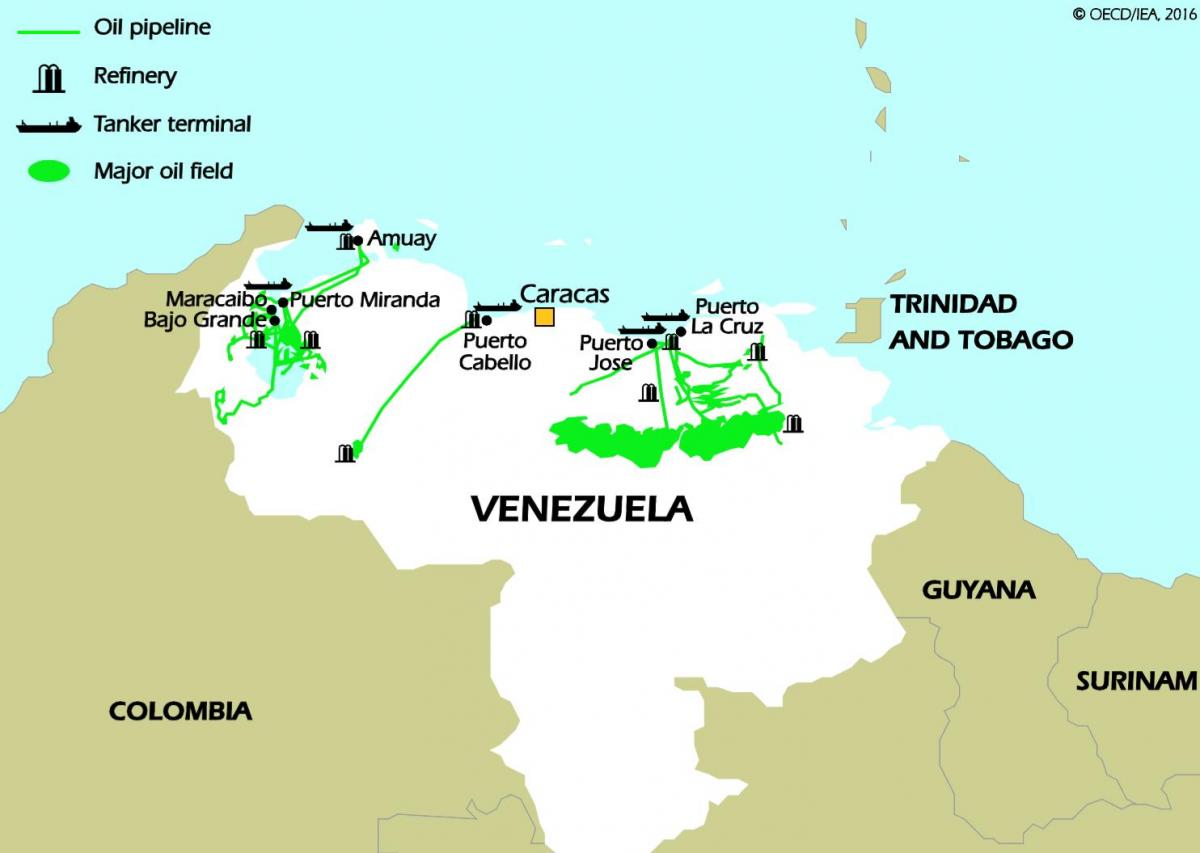 venecuēlas naftas rezerves karte